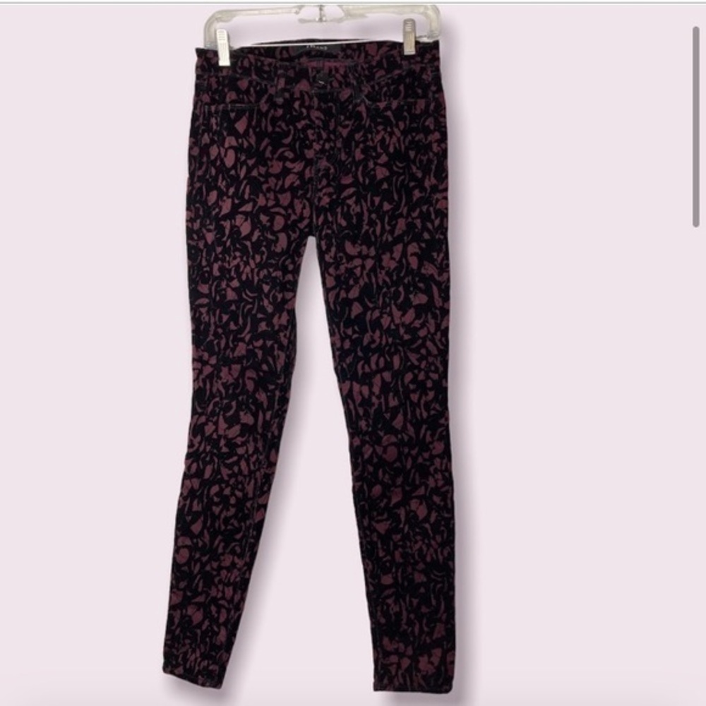 J Brand Super Skinny‎ mulberry brocade velvet textured jeans